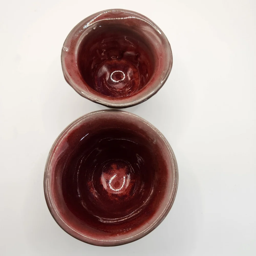 Art Pottery Glazed Small Cups Earth Tones, Set of 2